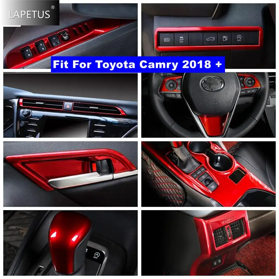 

Red ABS Car Gear Head / Door Handle Bowl / Lift Button / Light Control Panel Accessories Cover Trim For Toyota Camry 2018 - 2023