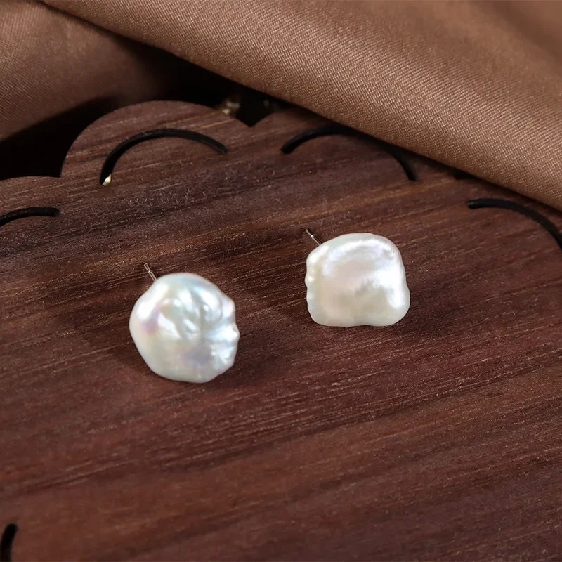 11-12mm Irregular Flower Baroque Pearl Earrings for Women Jewelry 925 Sterling Silver Natural Freshwater Pearl Ear Stud Earrings