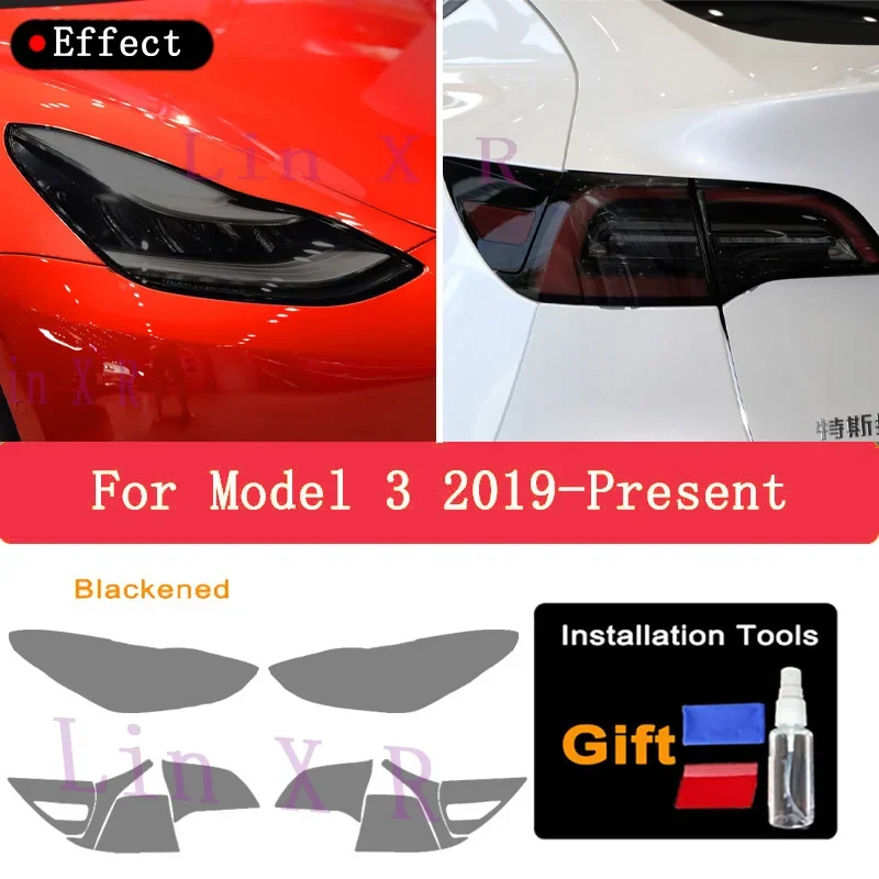 

Для Tesla Model 3 2019-2023: Защитная пленка из ТПУ для задних фар, тонированные черные наклейки на фары, аксессуары для стайлинга автомобиля