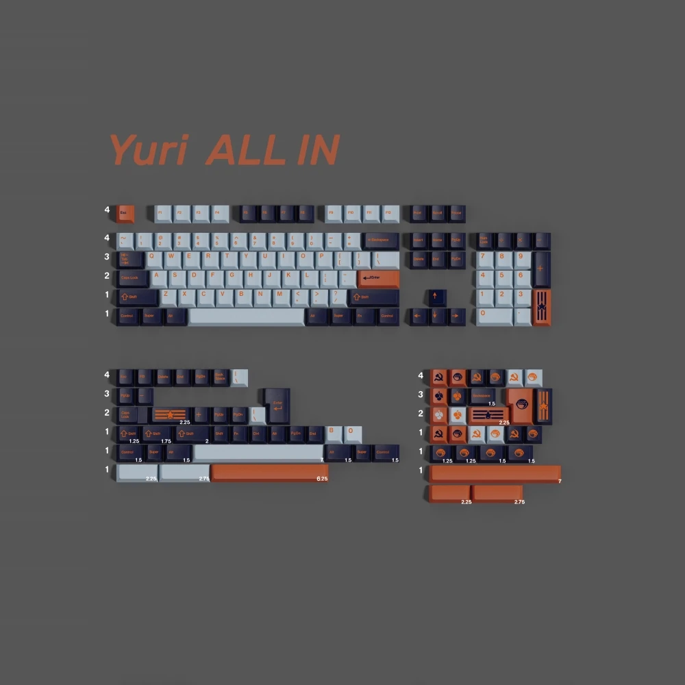 

1 комплект колпачков для клавиш Clone GMK YRUI PBT, 5-сторонние колпачки для клавиш с красителем, колпачки для клавиш с вишневым профилем для Alice Wooting, двойной B, разделенный 7U, пробел