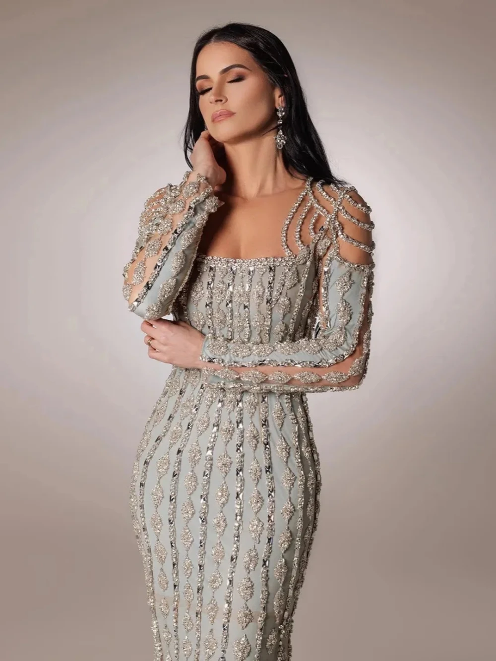 2025 Exquisitos vestidos De noche con cuentas De lentejuelas, vestido recto De manga larga para graduación, vestido De fiesta De boda, bata personalizada De boda