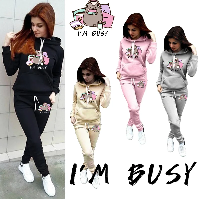 Fashion Women Track Suits Sports Wear Jogging Suits Ladies Hooded Tracksuit Set Clothes Hoodies+Sweatpants Sweat Suits