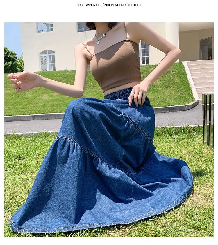 Large Size Cowboy Long Skirt Half Body Cake Puffy Umbrella Skirt Medium Long Loose Female Ruffle Soft Women