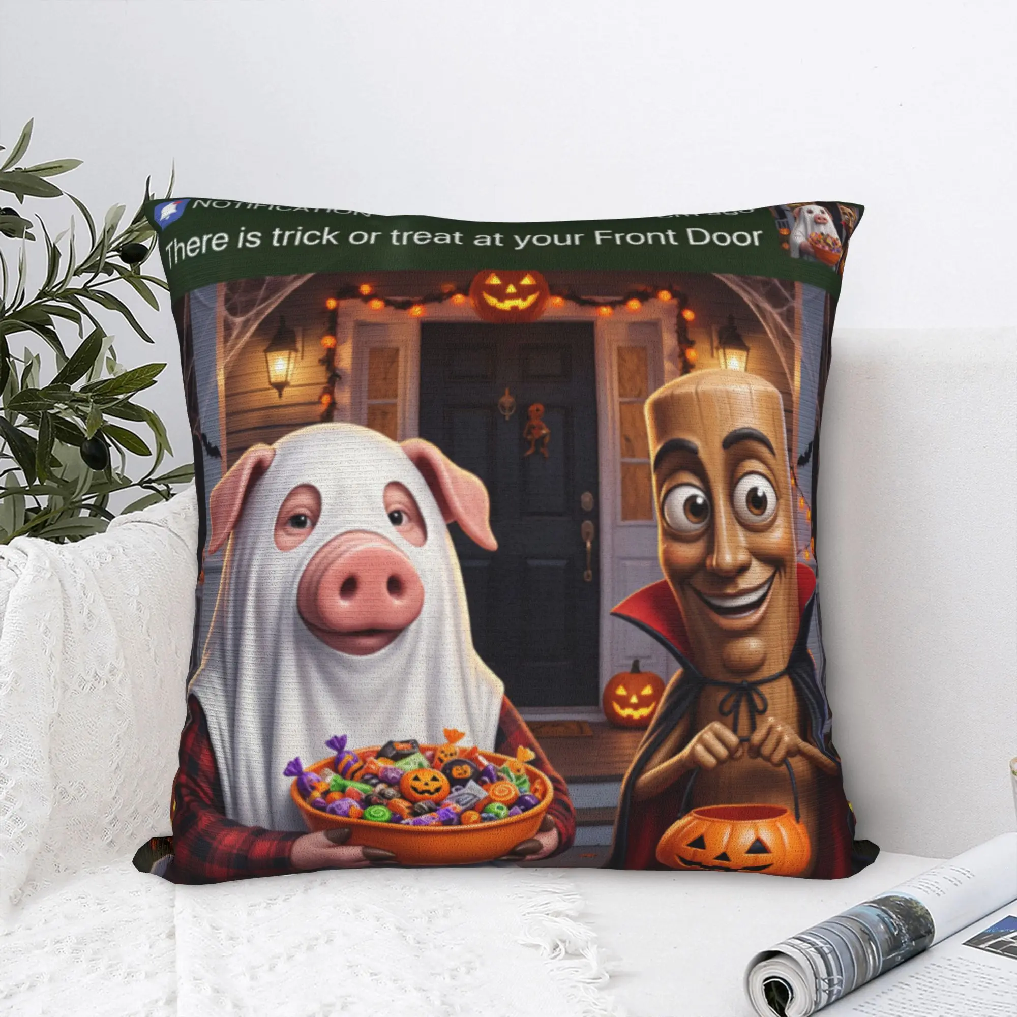 Motion At Your Door Tung Sahur Brainrot Halloween Pillow Cover  Morden Pillow Case For Sofa Home Decor Comfy Pillowcases Gift