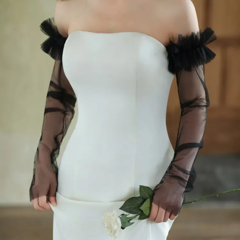 エレガントな長袖ブライダルスリーブ プリーツ取り外し可能なウェディングロングスリーブ 透明な複数の色のガーゼスリーブドレス