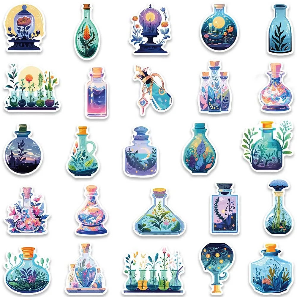 10/50pcs Ins Cute Magic Potion Bottle Flower Graffiti Stickers Aesthetic Decals DIY Laptop Suitcase Phone Car Decoration Sticker