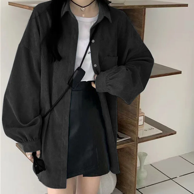 Spring Autumn New Korean Fashion Buttons Solid Color Loose Blouse Femme Simplicity Pocket Turn-down Collar Women Shirts Coat