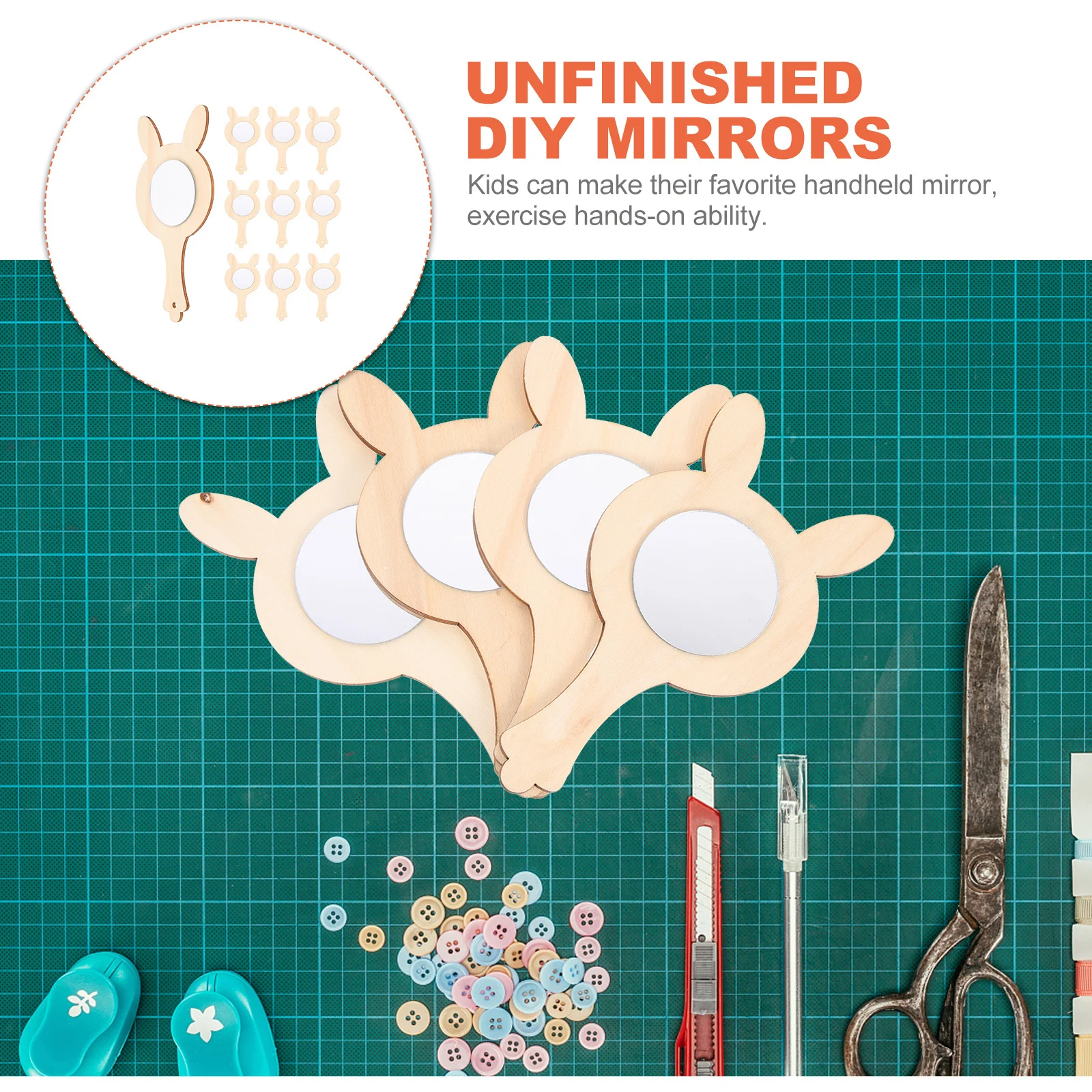 10-teiliges DIY-Handspiegel-Set aus Holz, unbemalt, Handspiegel-Set zum Basteln, lustige Heim-Schreibtisch-Dekoration, Zubehör zum Geschenken