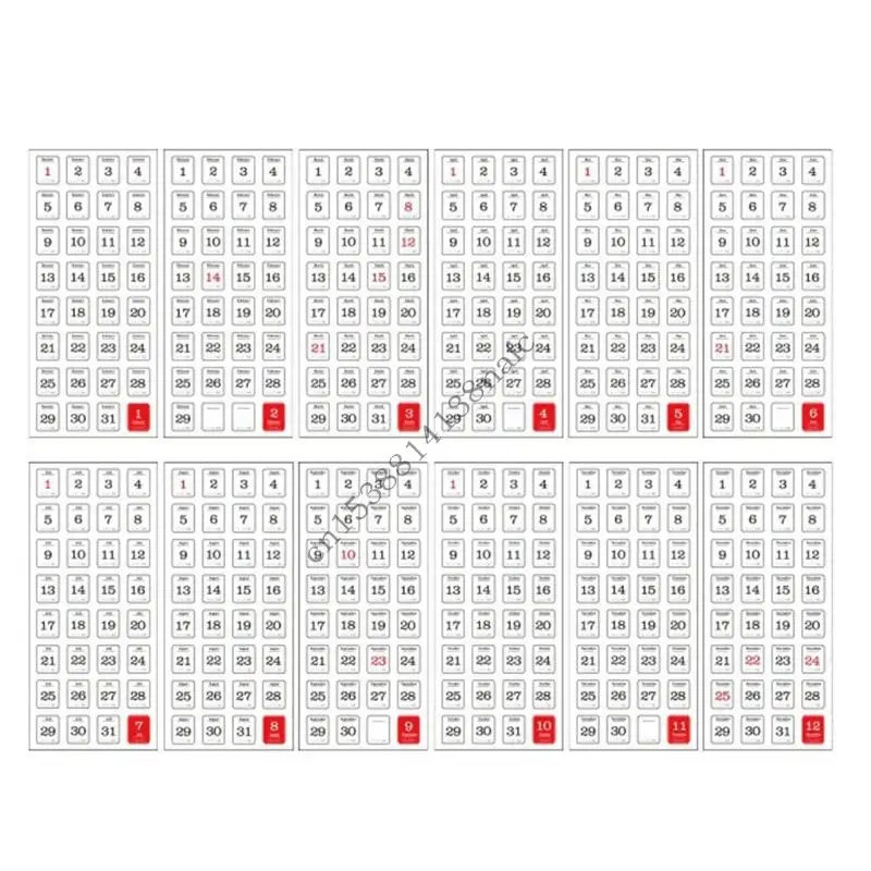 

594F 12 Sheets Date Sticker Calendar Sticker 365 Days Calendar Labels Planner Sticker Decorative Planner Sticker