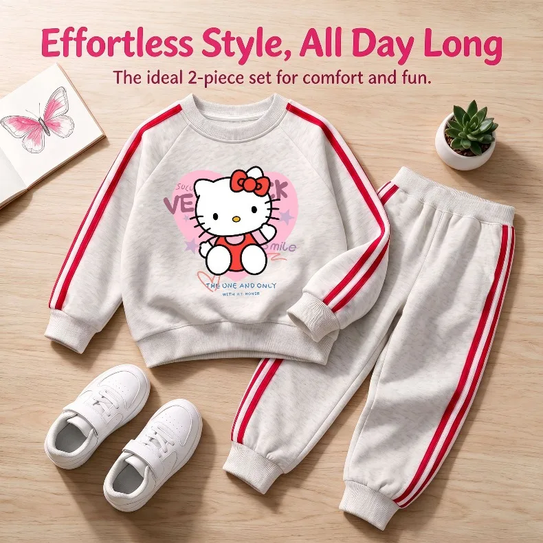 Herbst-Winter-Mädchen-Freizeit-Sweatshirt+Jogginghose 2-teiliges Set Kinder O-Ausschnitt Hoodie+Lange Hose 2-teiliger Anzug Kinder-Trainingsanzug – Detail 2