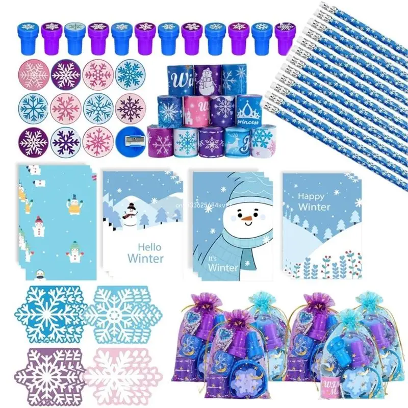 Kind School Briefpapier Set Kerst Notebook Houten Potlood Stickers Puntenslijper Armbanden voor Kerst Kous Vulstoffen Dropship