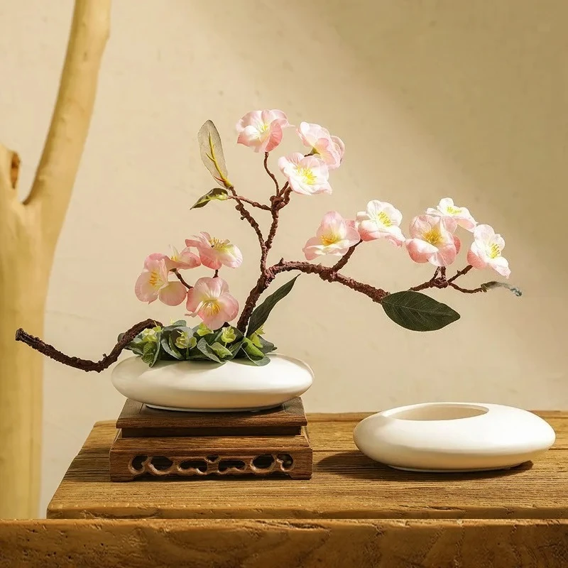 Chinese Style Ceramics Vase Flower Pot Black White Cobblestone Deformation Arrangement Accessories Modern Home Decoration - view 2