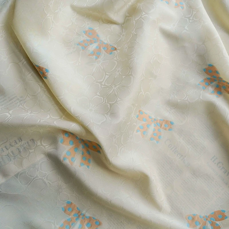

Warm White Bow Jacquard Silky-Smooth Sheer Fabric Bridal Gown & Dress Material for Spring Summer Women's Wedding Apparel Soft