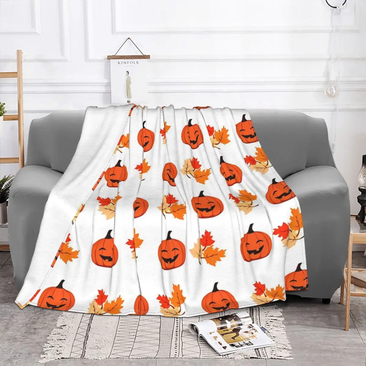 Halloween Pumpkin Pattern Blankets Flannel Spring/Autumn Gothic Ghost Spooky Breathable Super Soft Throw Blanket Bed Car Quilt