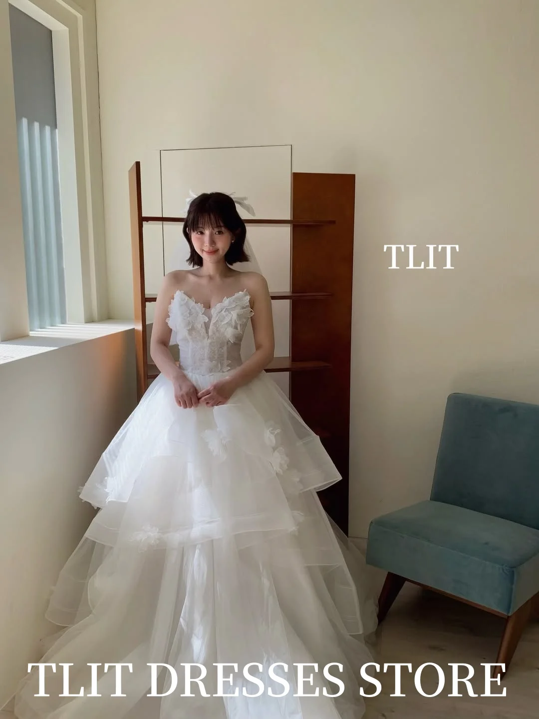 TLIT Elegant White Tiered Tulle Evening Dresses Korea Wedding Dresses Photo Shoot Sweetheart Flowers Prom Gowns Customized