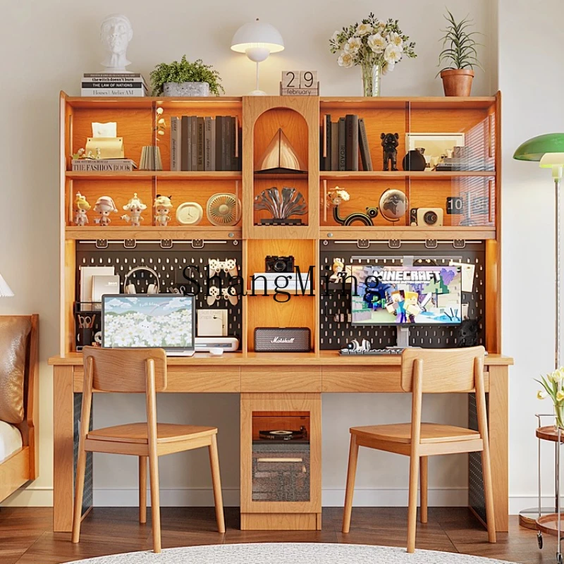 

SM high-end solid wood double bookcase integrated household cherry wood bedroom side by side computer desk