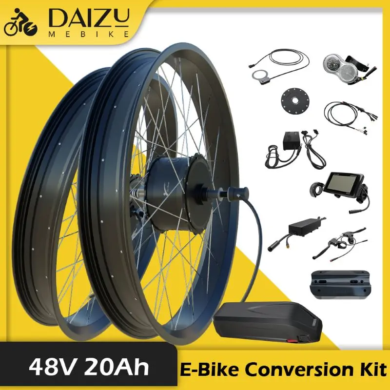 Fatbike Electric Bike Conversion Kit with Battery 48V 2000W Hailong Hub Motor 20”26”×4.0 Inch Wheel Front Rear Motor