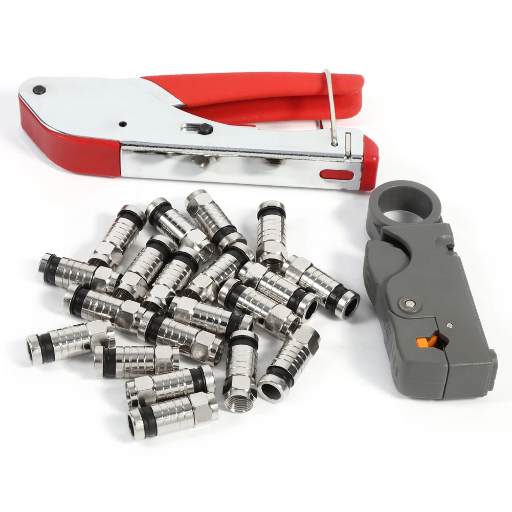

Compression Tool Kit F Type For RG58 RG59 RG6 Connectors Cable Stripper Coaxial Crimping Set