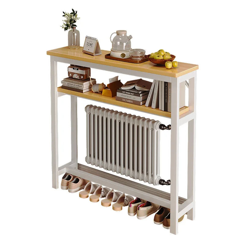 

Multi-layer shelves at the entrance, small narrow table on the wall, storage rack above the gas sheet