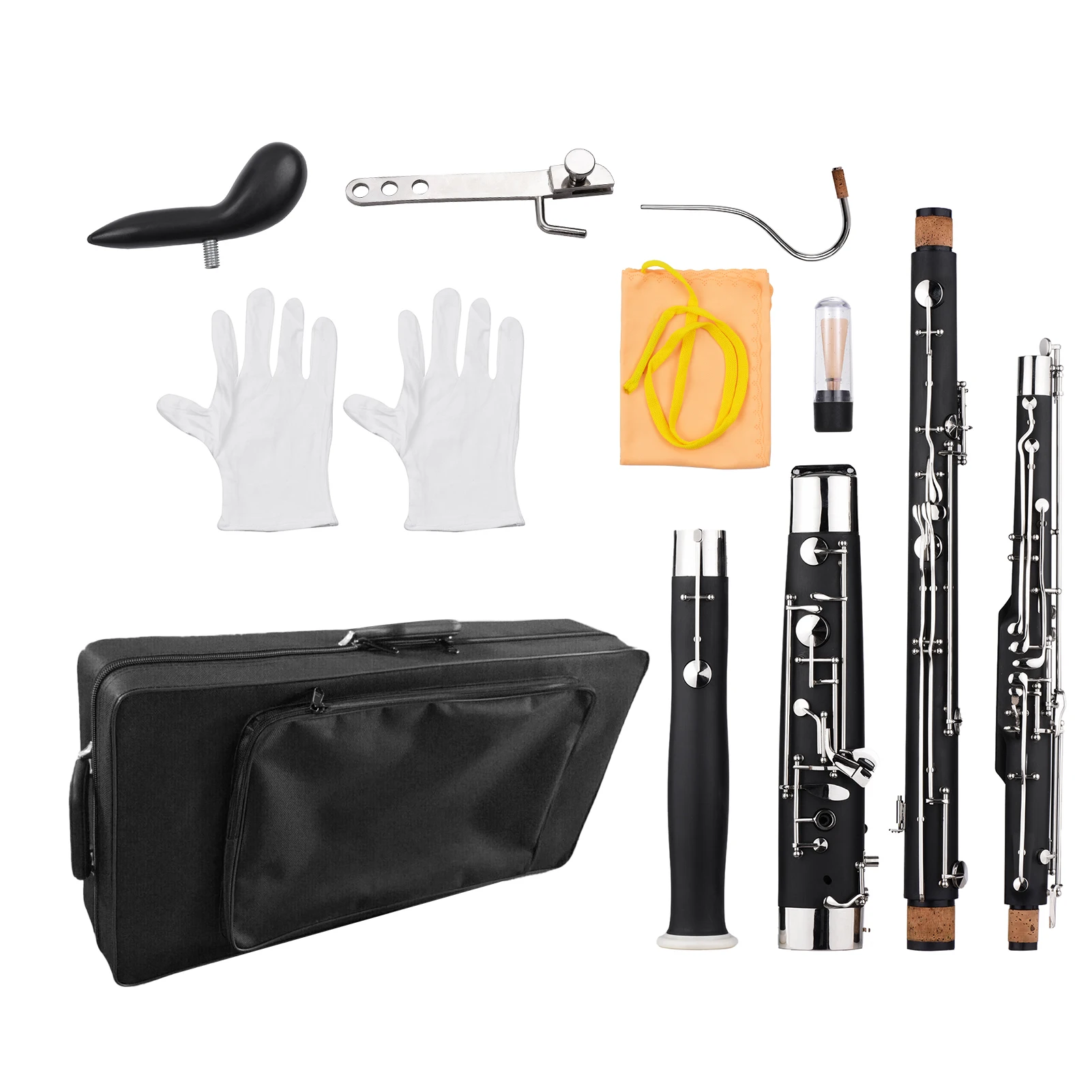 Muslady Professional C Key Bassoon Woodwind Instrument Wood Body Nickel-Plated Key with Reed Gloves Cleaning Cloth Carrying Case