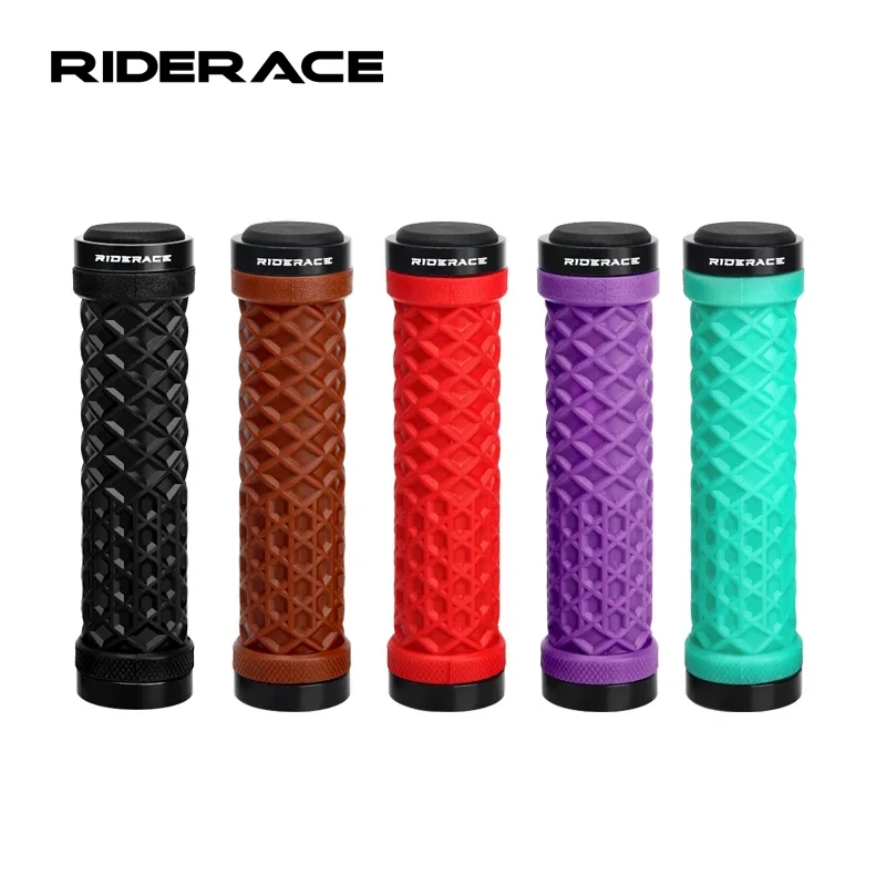 RIDERACE Bicycle Handlebar Grips Soft Rubber MTB Mountain Bike Lock on Handle Bar Cover Shockproof Anti-Slip Ergonomic Cycling