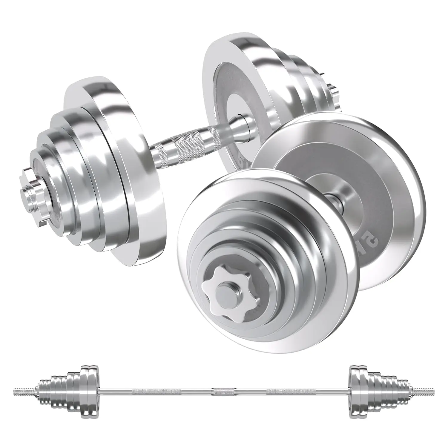 Adjustable Dumbbells Set Chromed Weights Metal Connecting Rod Barbell 44/66/100 lbs Free Weight Home Gym Fitness, Customized