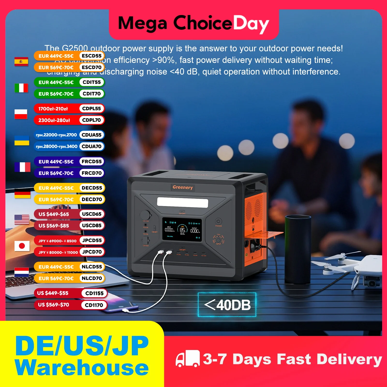 

Greenery Energy Station G2500 Portable Power Accumulator Powerful Solar Charger Emergency Kit Adjustable Trolley Outdoor Camping