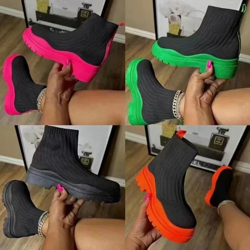 

New Shoes for Women Women's Socks Shoes Spring Fashion Breathable Casual Wedges Platform Ankle Boots Goth Boots Zapatos Mujer