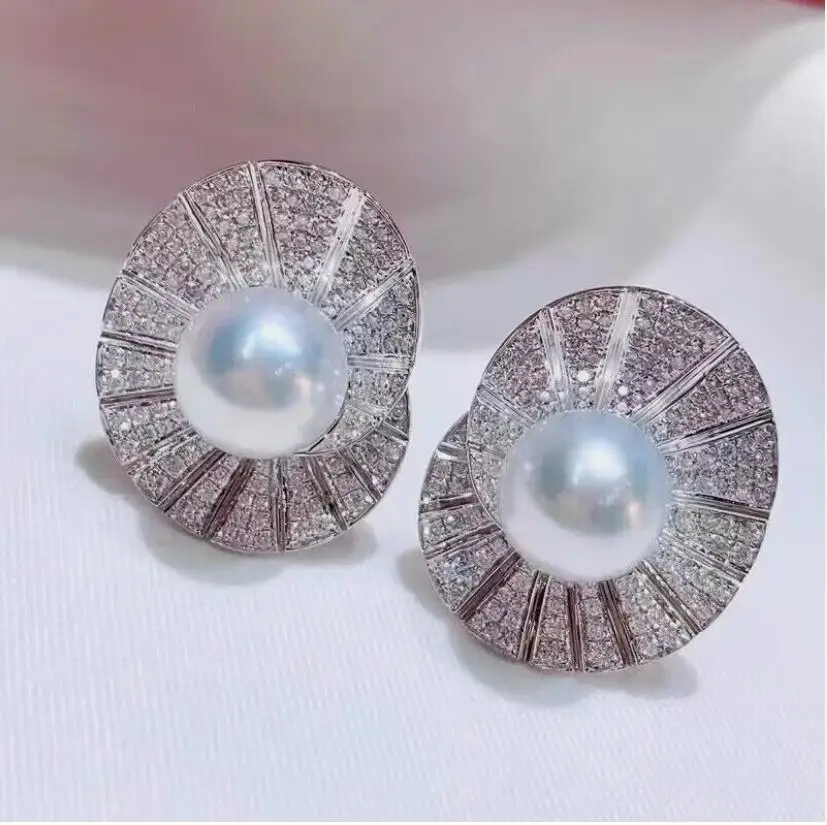 

gorgeous 8-9mm south sea round white pearl earring 925s