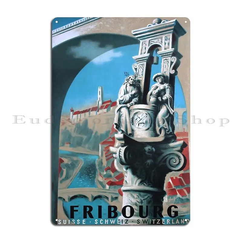 Fribourg Vintage Travel Poster Metal Sign Mural Pub Wall Decor Create Cinema Tin Sign Poster