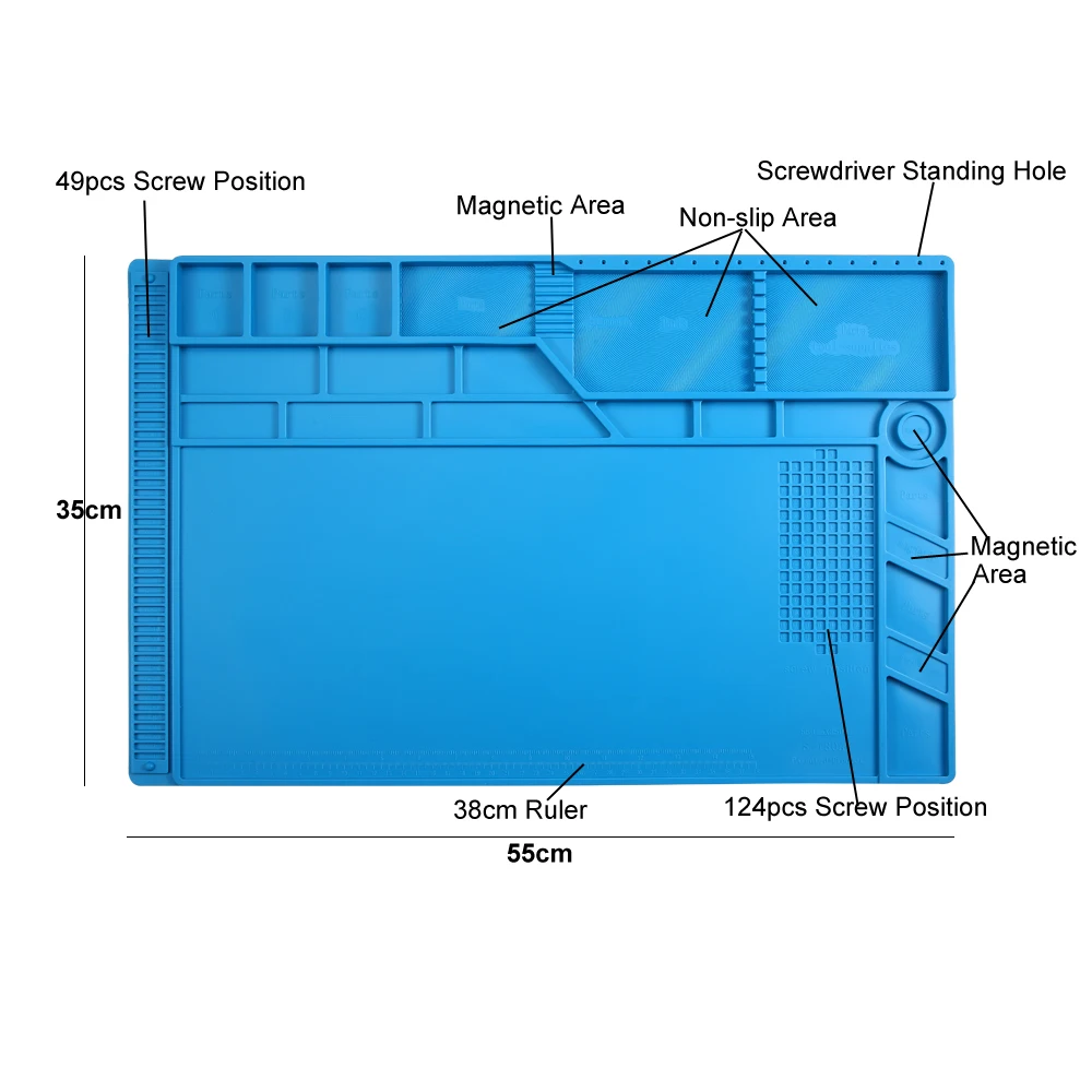 Tapete de solda de isolamento Silicone Working Pad Plataforma de mesa para estação de solda Resistente ao calor, 55cm, 35cm, 500 ℃