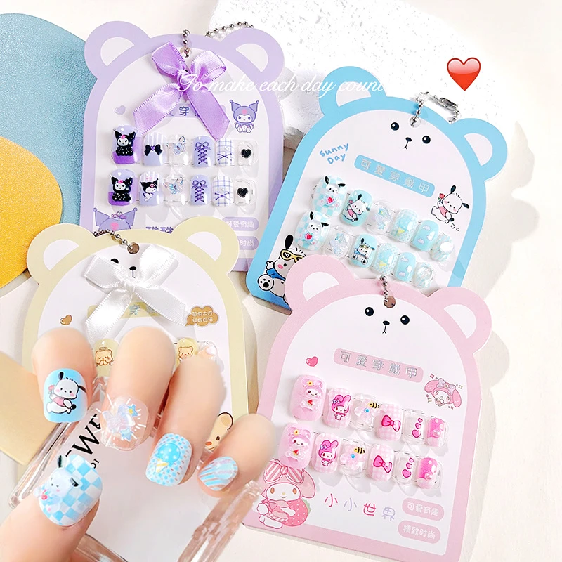 Kawaii Sanrio Nail Sticker Kids Cinnamoroll Kuromi Cute Cartoon Accessories Children Self Adhesive Nail Stickers Girl Toys Gifts