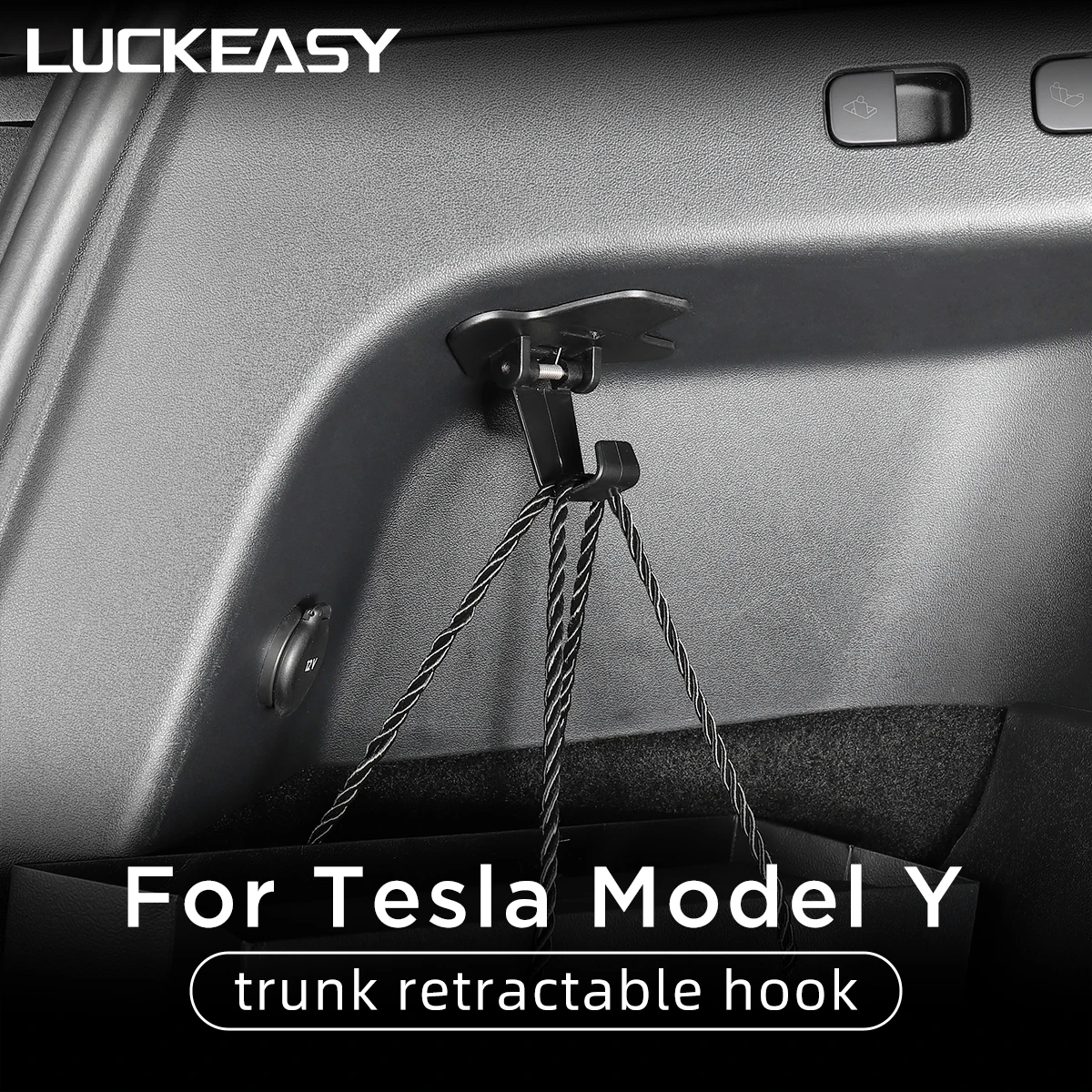 LUCKEASY For Tesla Model Y 2022 Trunk Retractable Hook Sundries Storage Organizer Trunk Convenient Hook Car Interior Accessories