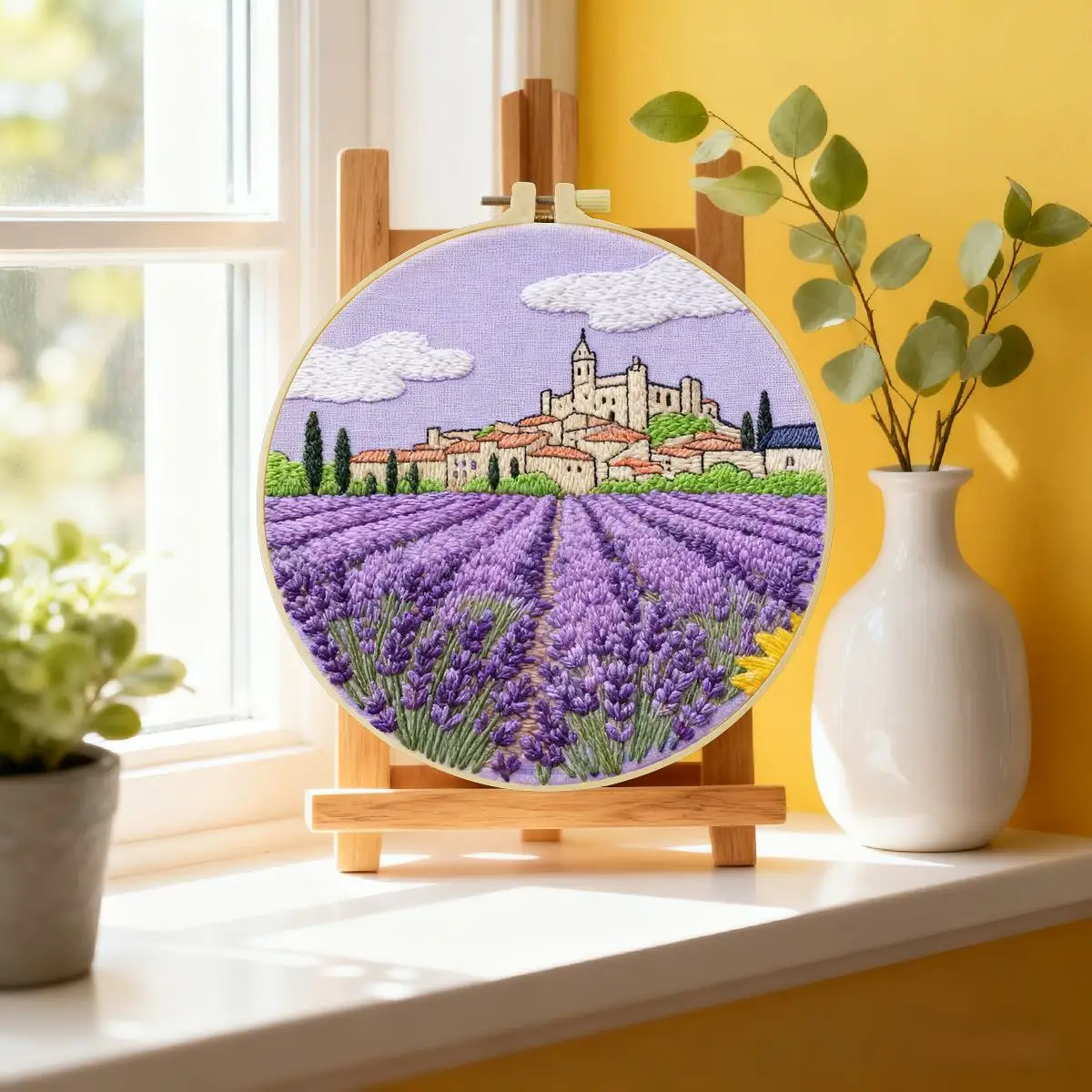 1 Stück 20X20CM/15X15CM 7,87/6,3 Zoll Lavendelgarten-Stickerei-Starter-Kit DIY-Kit DIY-Stickerei-Set Handarbeiten Heimdekoration – Detail 1