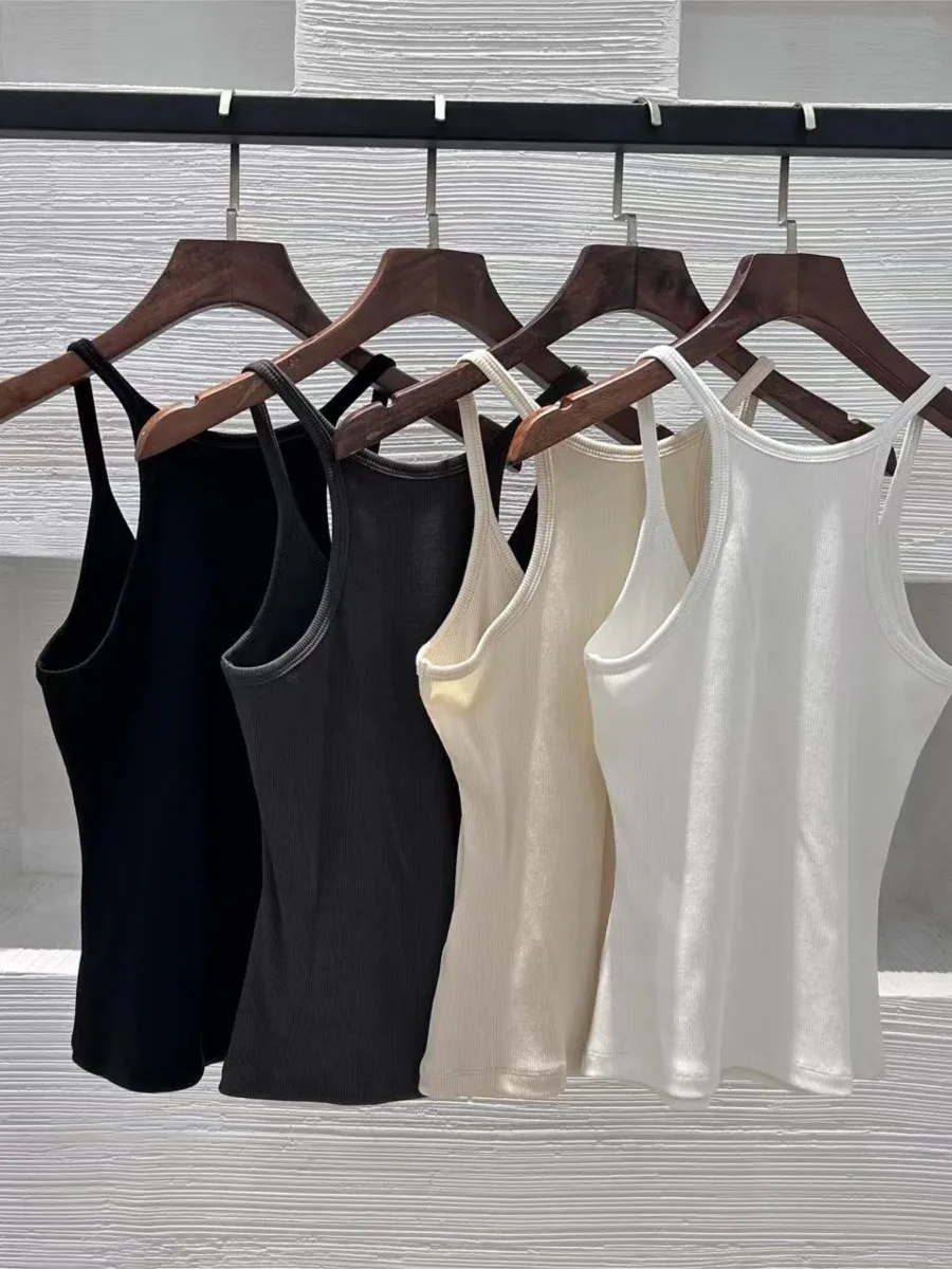 Geribbeld Massief Slanke Tanktops Voor Dames Eenvoudig Chique Mouwloos All-Match Basisvest Voor Dames 2024 Zomer Nieuwe Casual Fashion Camis