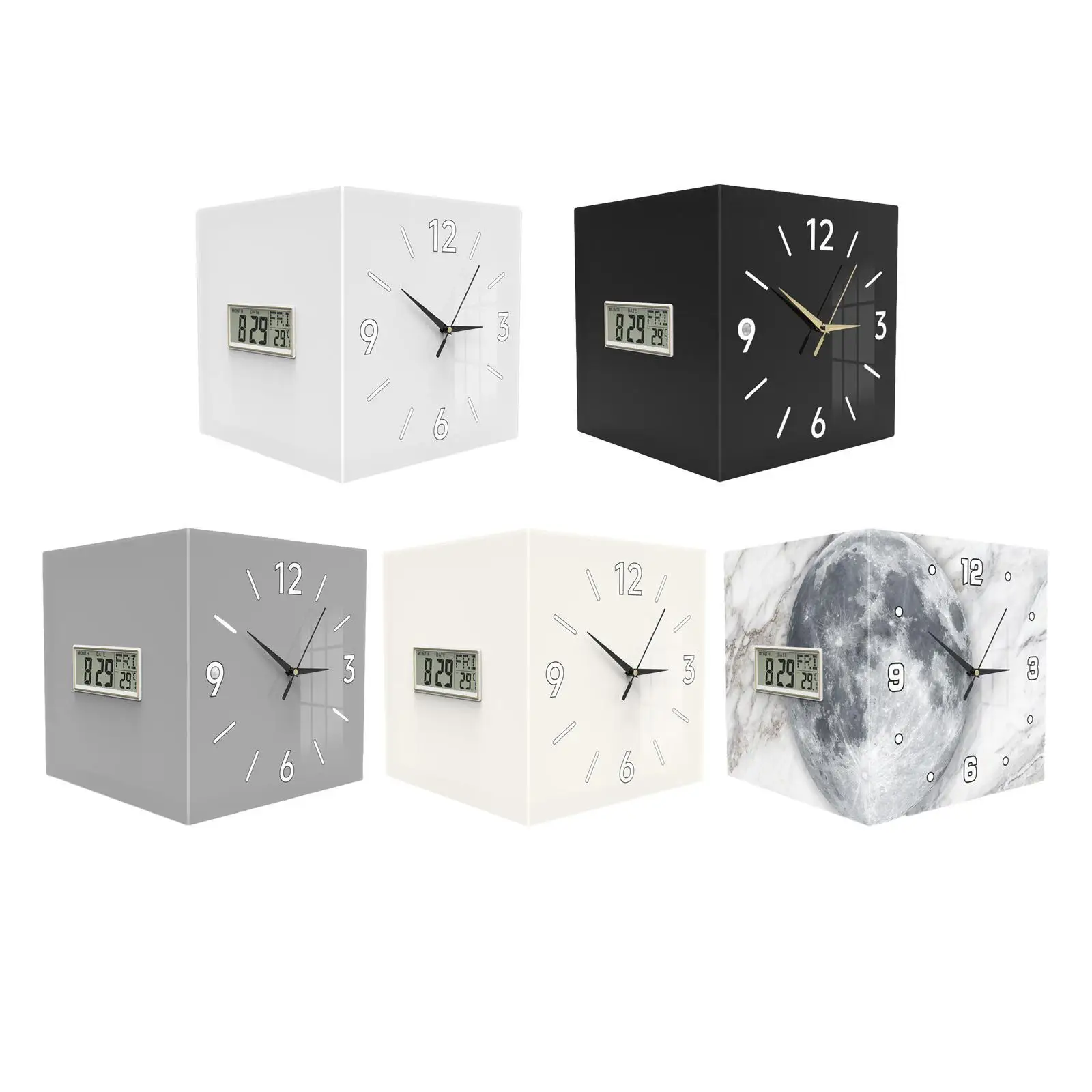 

Corner Wall Clock with Temperature, Square Decorative Clock with Month, Date And