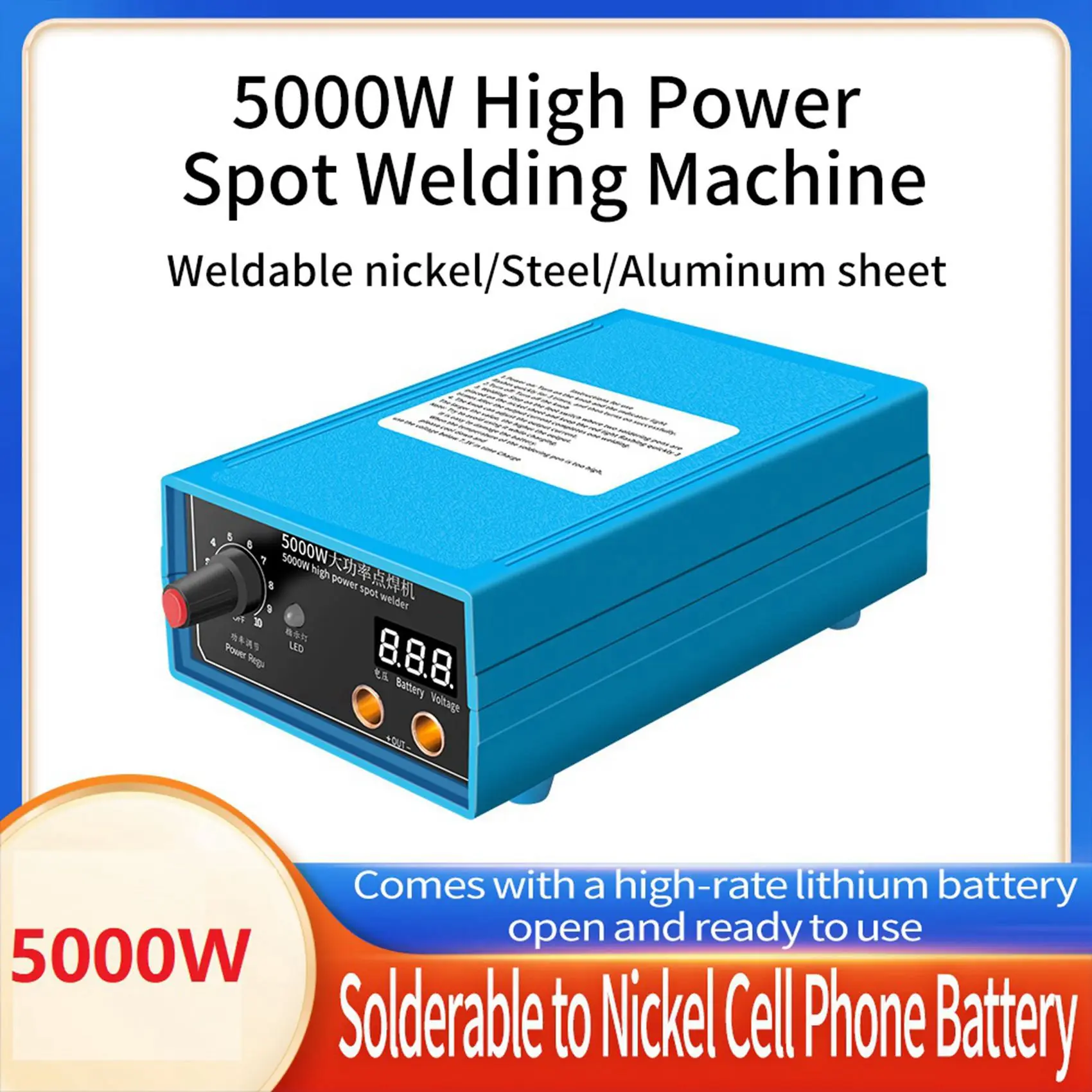 5000W High Power Handheld Spot Welder Mini Portable 0.28 Inch Display Screen 0-800A Current Spot Welder US Plug