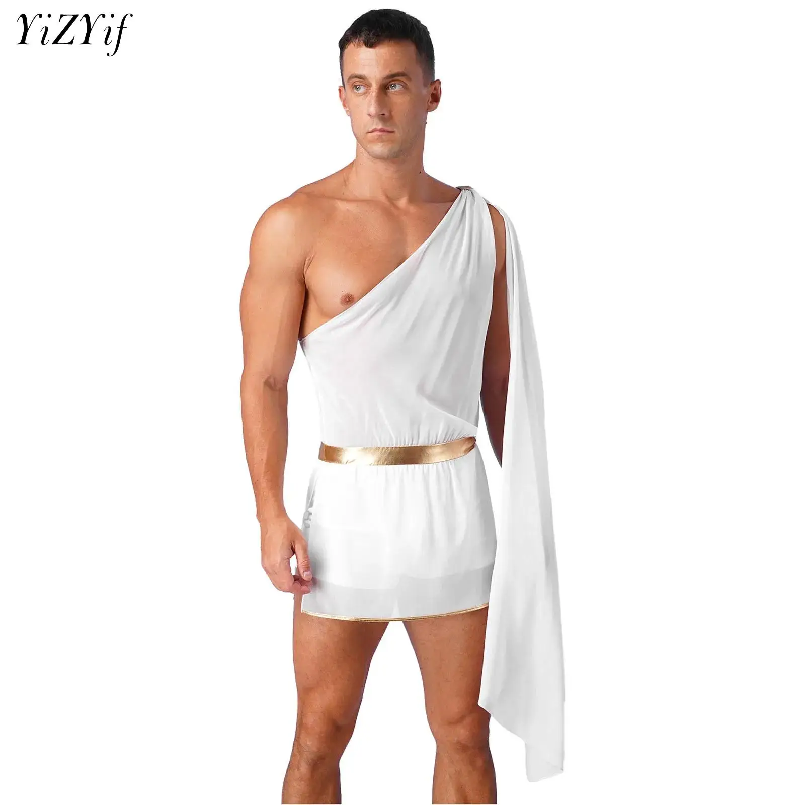 

Men's Ancient Greek God Gladiator Role Play Costume One Shoulder Strap Skirt Mr Toga Halloween Carnival Theme Party Cosplay Suit