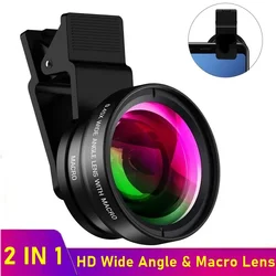 2 IN 1 Lens Universal Clip 37mm Mobile Phone Lens Professional 0.45x 49uv Super Wide-Angle + Macro HD Lens For iPhone Android