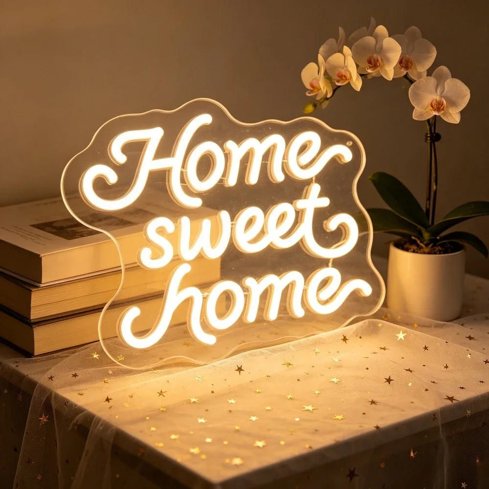 Home Sweet Home Neon Sign LED Light USB Rechargeable Wall Art Night Light for Bedroom Living Room Table Top Desk Decoration