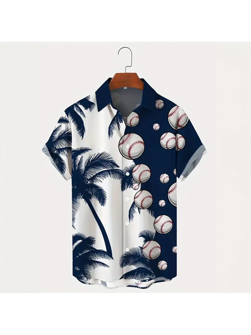 Summer Men's Short-sleeved Shirt Fashion Hawaiian Print Seaside Vacation Casual Style Casual Outdoor Button Down Shirt Clothing