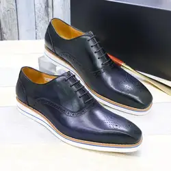 Men's real cowhide casual shoes New flat comfortable wedding shoes Handmade shoes Office banquet business leather shoes A19