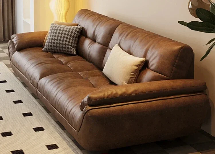 A  Simple modern leather sofa first layer cowhide minimalist light luxury straight row