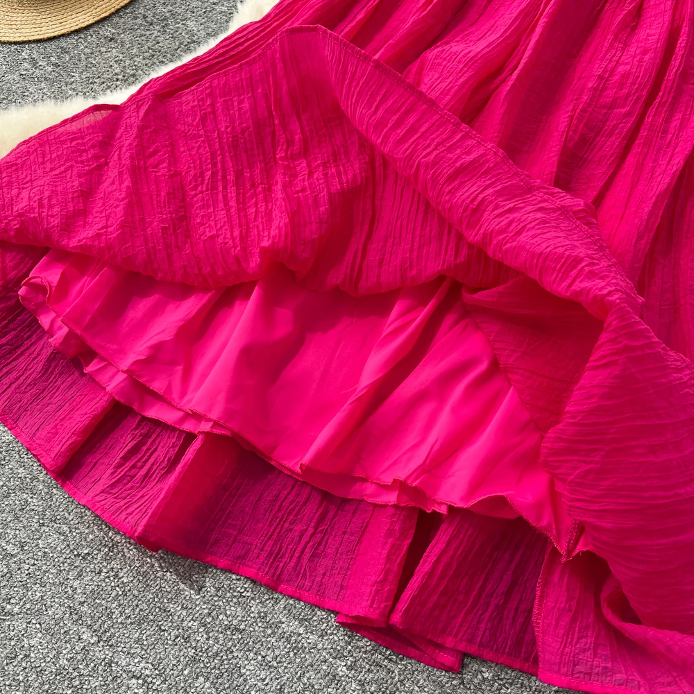 Chic vintage pleated mesh Ruched Elegant dress Fairy korean fashion Boho Sundress women clothing