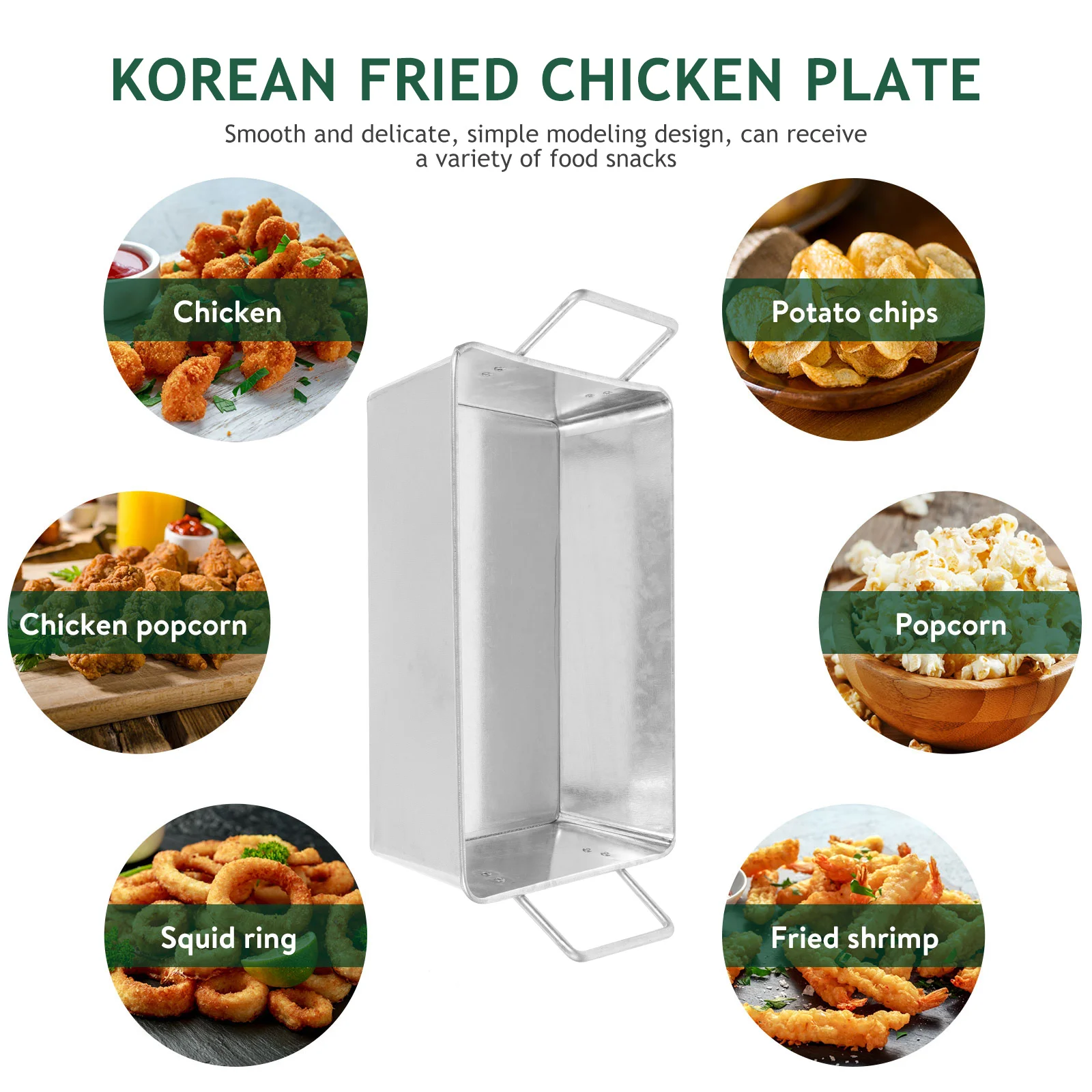 

1pcs Fried Chicken Plate With Ear Galvanized Iron Portable Snack Dessert Plate For Party Wedding Multi-Purpose Food Serving