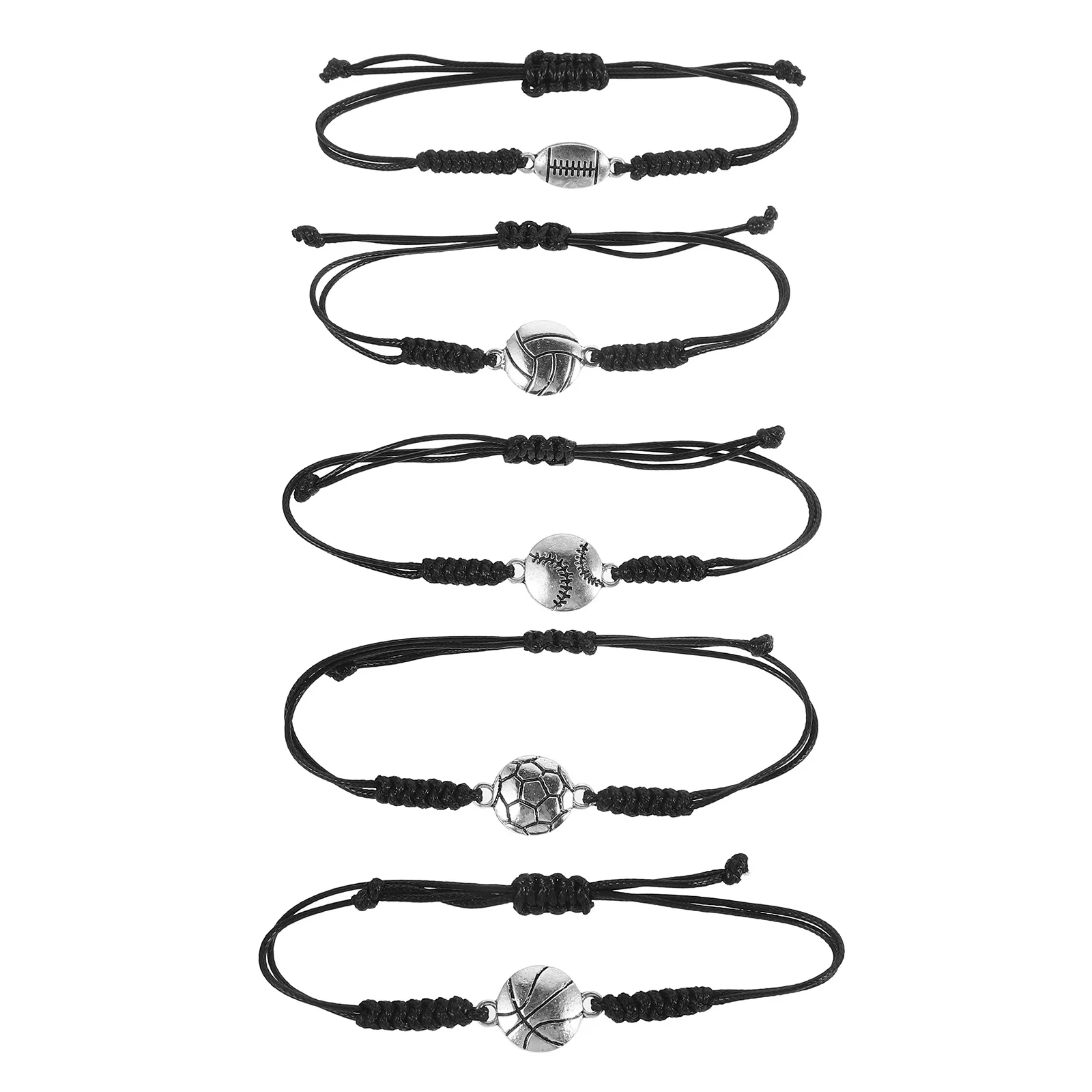 

5pcs Basketball Rope Bracelet Baseball Soccer Volleyball Softball Woven Sport Bracelets For Kids Boys Girls Adjustable Wax Cord
