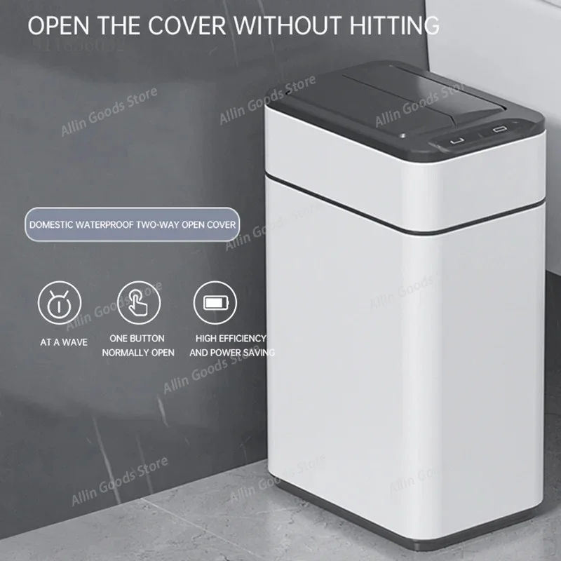Smart Sensor-Activated Garbage Container with Cover, Large-Capacity Household Waste Holder for Living Room