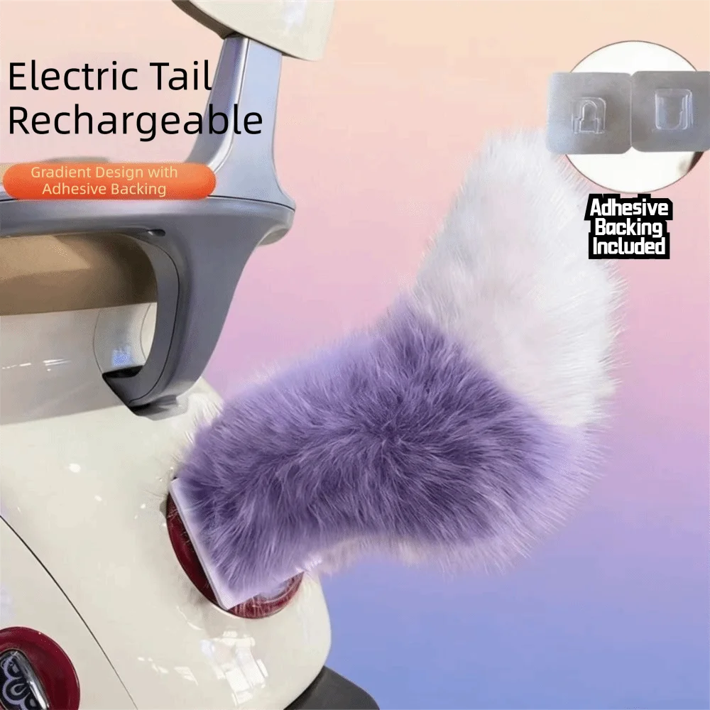Fluffy Remote Control Wagging Tail Rechargeable Realistic Movement Wagging Tail Purple White Color Self-adhesive