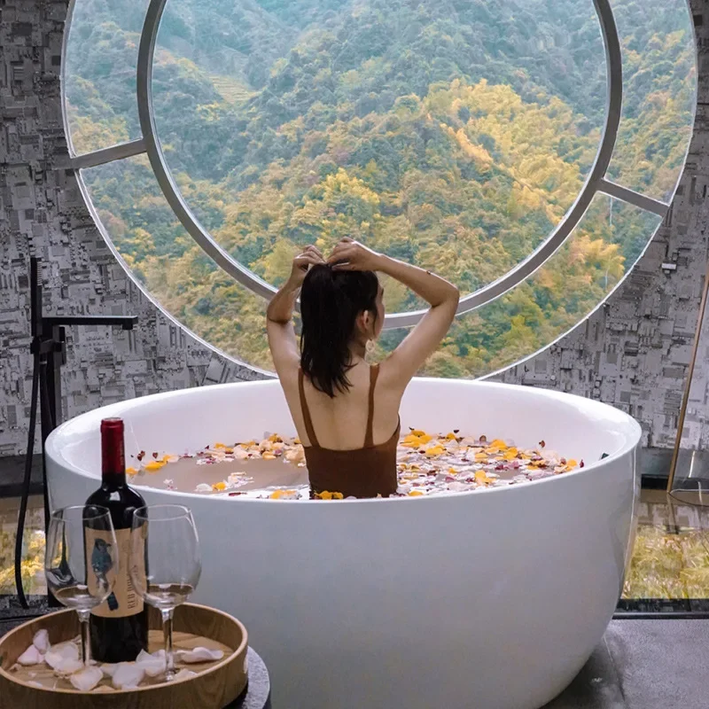 #Round Massage Bathtub, Colorful Circular Thermostatic Heated Freestanding Bath Tub for Luxury Home Spa, Jetted Whirlpool Tub