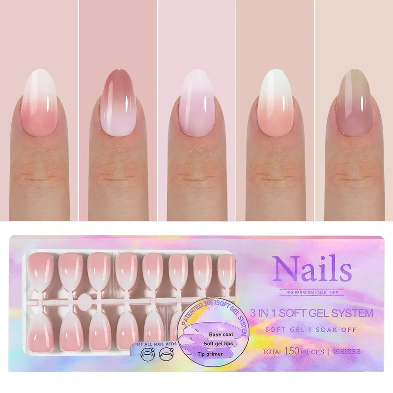 150pcs Nude Color Ballet Wearable Fake Nail Tips Press On Nails Almond Boxed Seamless Removable Reusable Full Cover Nail Tips